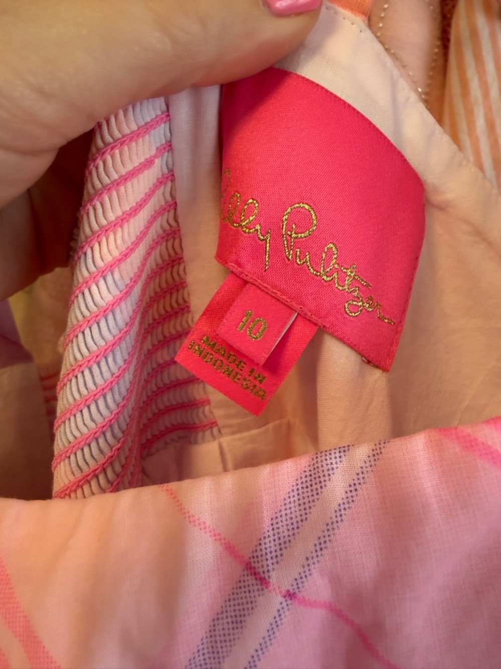 Lilly Pulitzer Pink Madras Plaid Tie-Shoulder Anlee Midi Dress - Picture 4 of 4